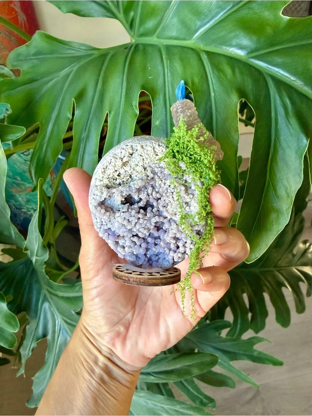Smoky Quartz & Agate Parrot on Grape Agate Egg